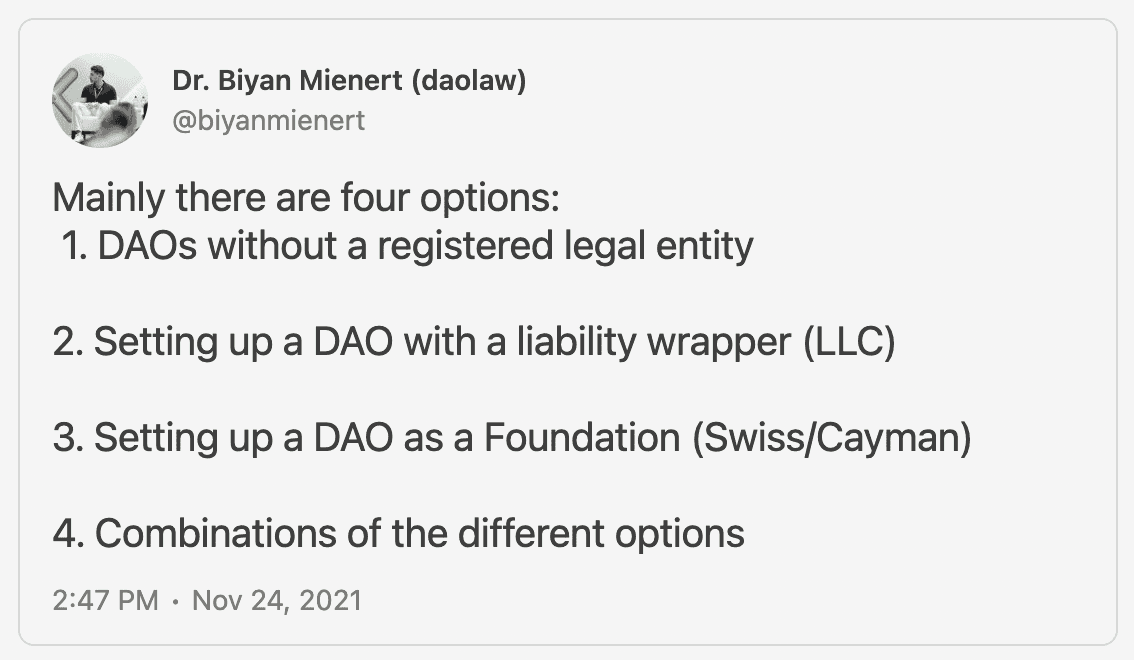 Legal Entity Solutions for DAOs | Decentralized Law